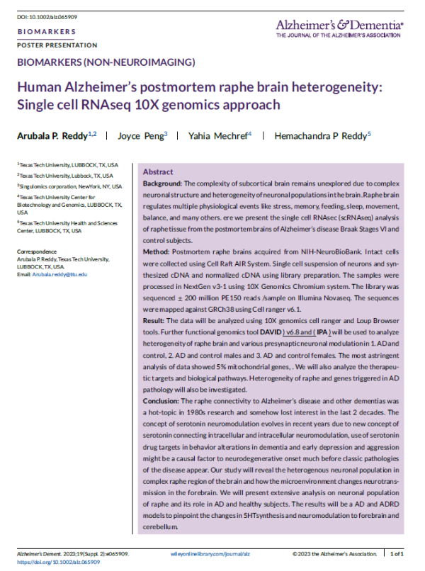 Human Alzheimer’s postmortem raphe brain heterogeneity: Single cell ...