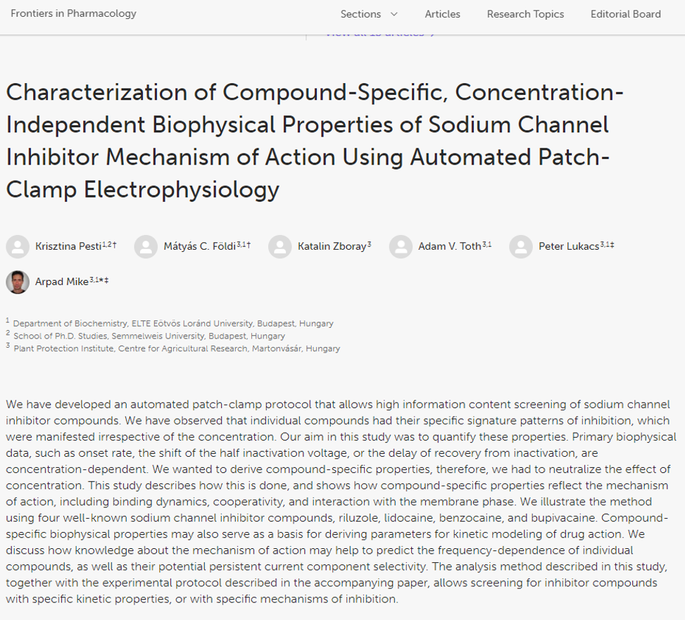 Characterization of Compound Specific Concentration Independent Biophysical Properties of Sodium Channel Inhibitor Mechanism of Action Using Automated Patch Clamp Electrophysiology