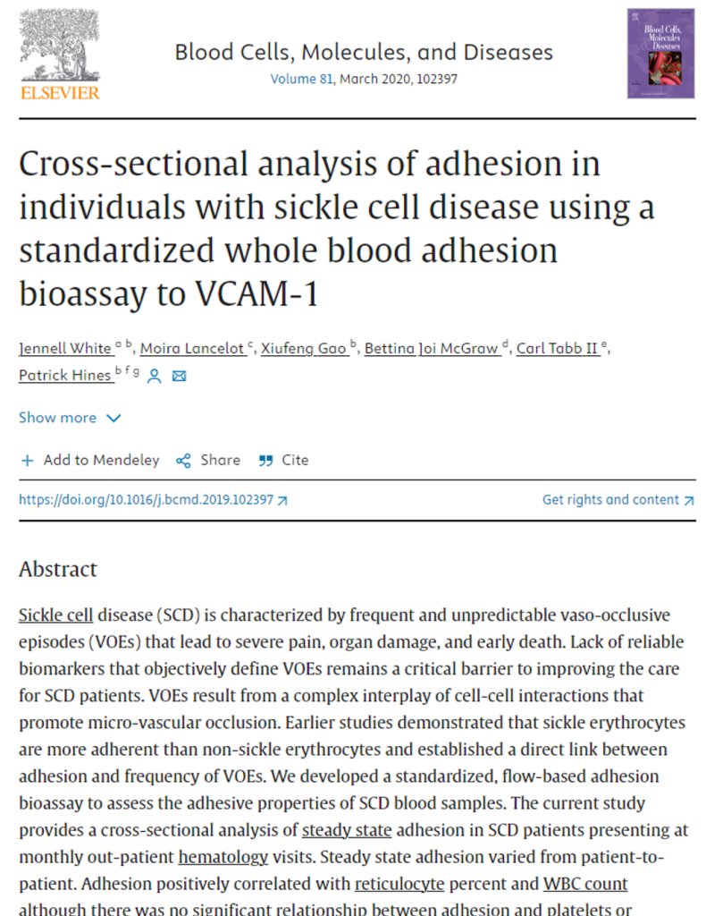 Cross-sectional analysis of adhesion in individuals with sickle cell ...