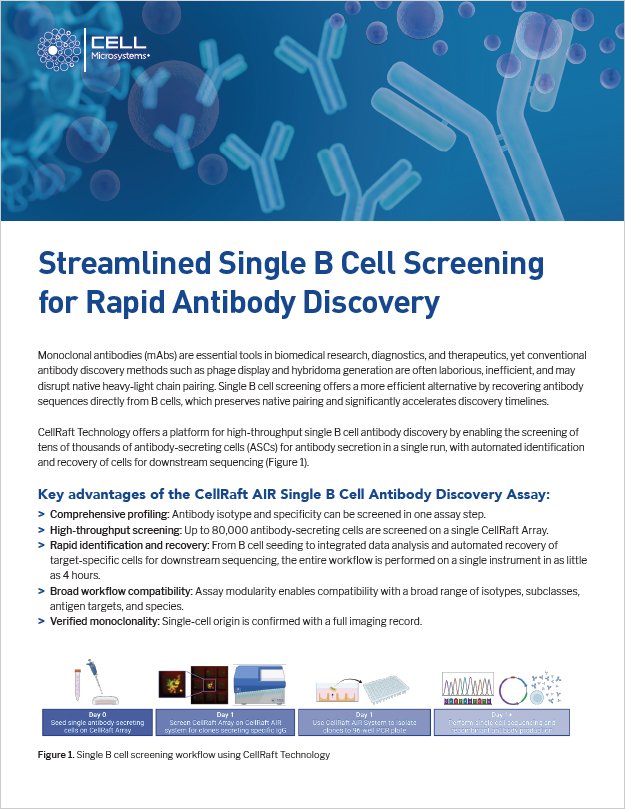 live single b cell screening for antibody discovery flyer